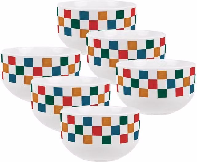 Purely Home Checked Ceramic Cereal Bowl, Blue and Multicolour