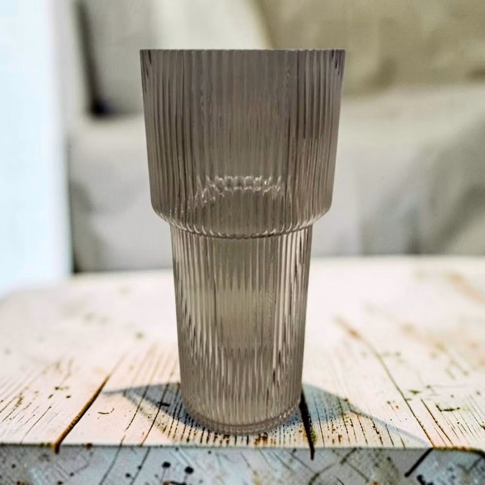 Four Candle Smokey Brown Tall Ribbed Glass Vase, H: 30.0 cm, W: 14.0 cm, D: 14.0 cm – 2