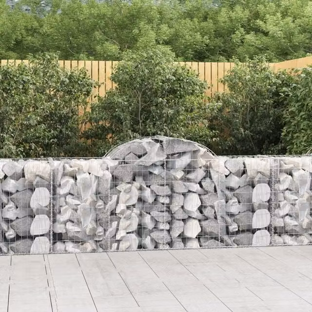 Berkfield Home Arched Gabion Baskets, 11 Piece Set, Silver Galvanised Steel, W: 200 cm, D: 50 cm, H: 80-100 cm – 1