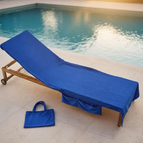 OHS Microfibre Quick-Dry Absorbent Beach Towel with Pocket in Cobalt Blue, W: 75 cm, L: 215 cm