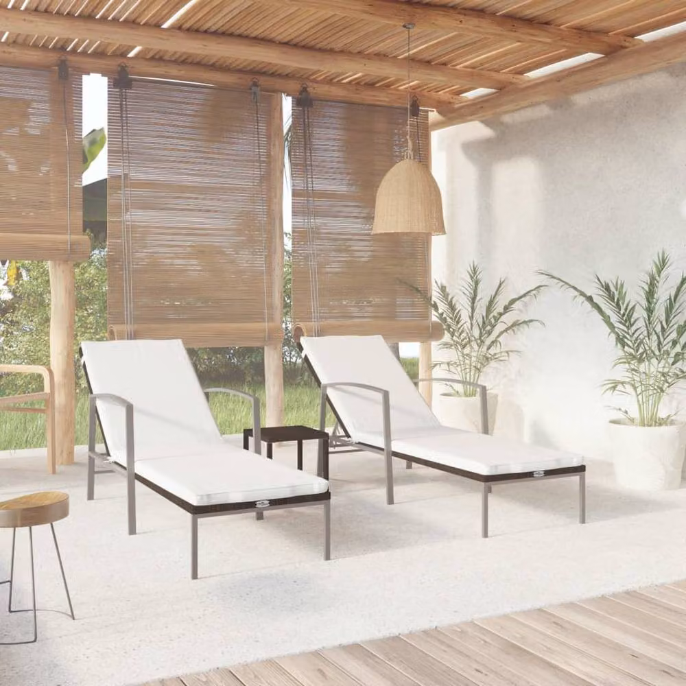 Berkfield Home Brown Poly Rattan Sun Loungers with Table Set – 2