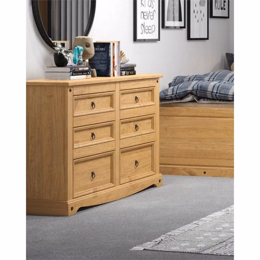 Nordara Corona 6 Drawer Chest Solid Pine Sideboard in Brown, W/D/H: 132 x 43 x 82 cm – 3