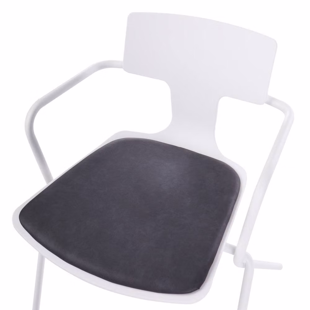 Wyld and Coco Set of 2 Modern Conference Chairs with White Shell, Black PU Cushion and Metal Legs – 3
