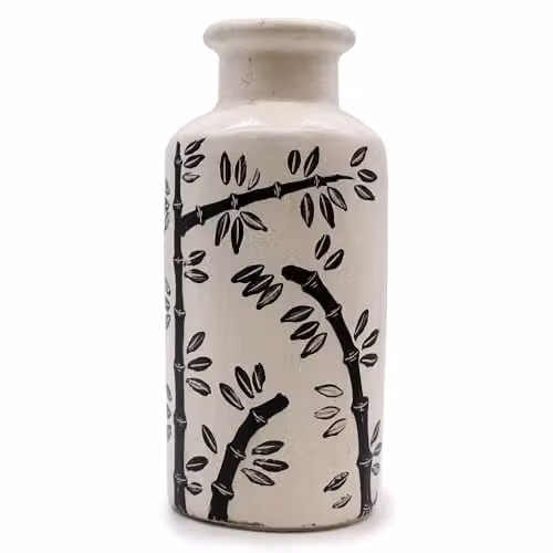 KDMD Bamboo Motif Ceramic Straight Vase in Beige, White or Black, H 32.0 cm x W 14.0 cm x D 14.0 cm – 1