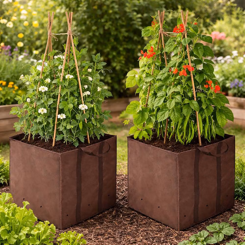 Simpa Brown Plastic Grow Bag Planter for Peas and Beans W: 40 cm, D: 50 cm, H: 40 cm – 3