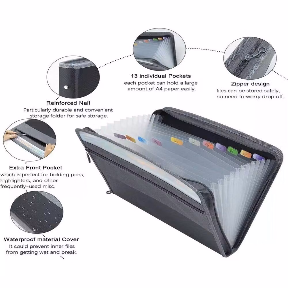 SPETLEK A4 Expanding File Organizer with 13 Pockets in Black – 3