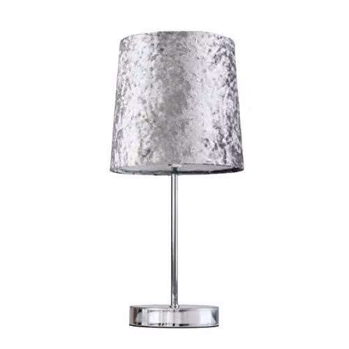 ValueLights Modern Polished Chrome Table Lamp with Grey Fabric Shade, H 40 cm x W 19 cm x D 19 cm