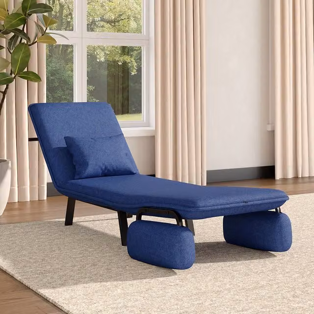 Livingandhome 3-in-1 Blue Fabric Lounge Chair Sofa Bed with Ottoman