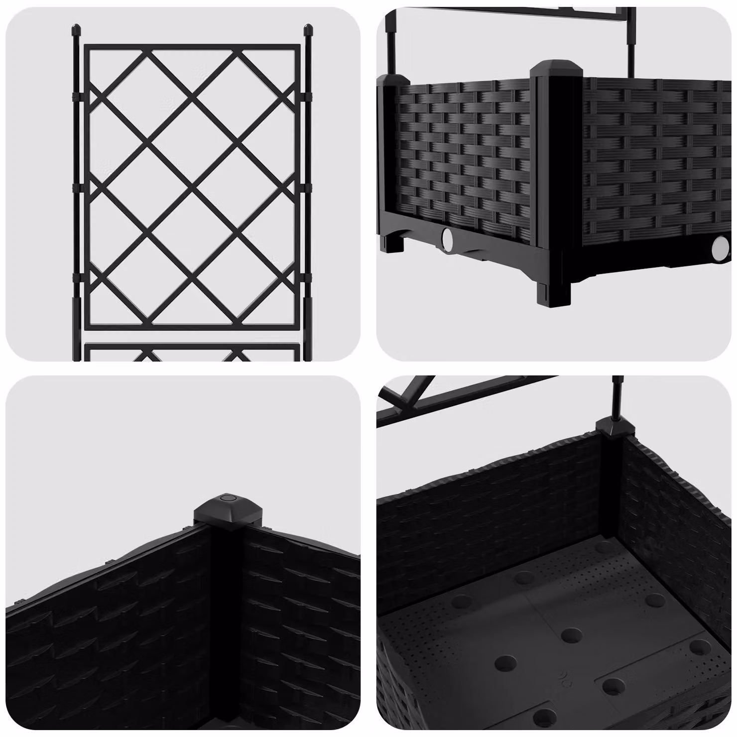 Berkfield Home Garden Planter with Trellis, Black, W: 40 cm, D: 40 cm, H: 125.5 cm – 3