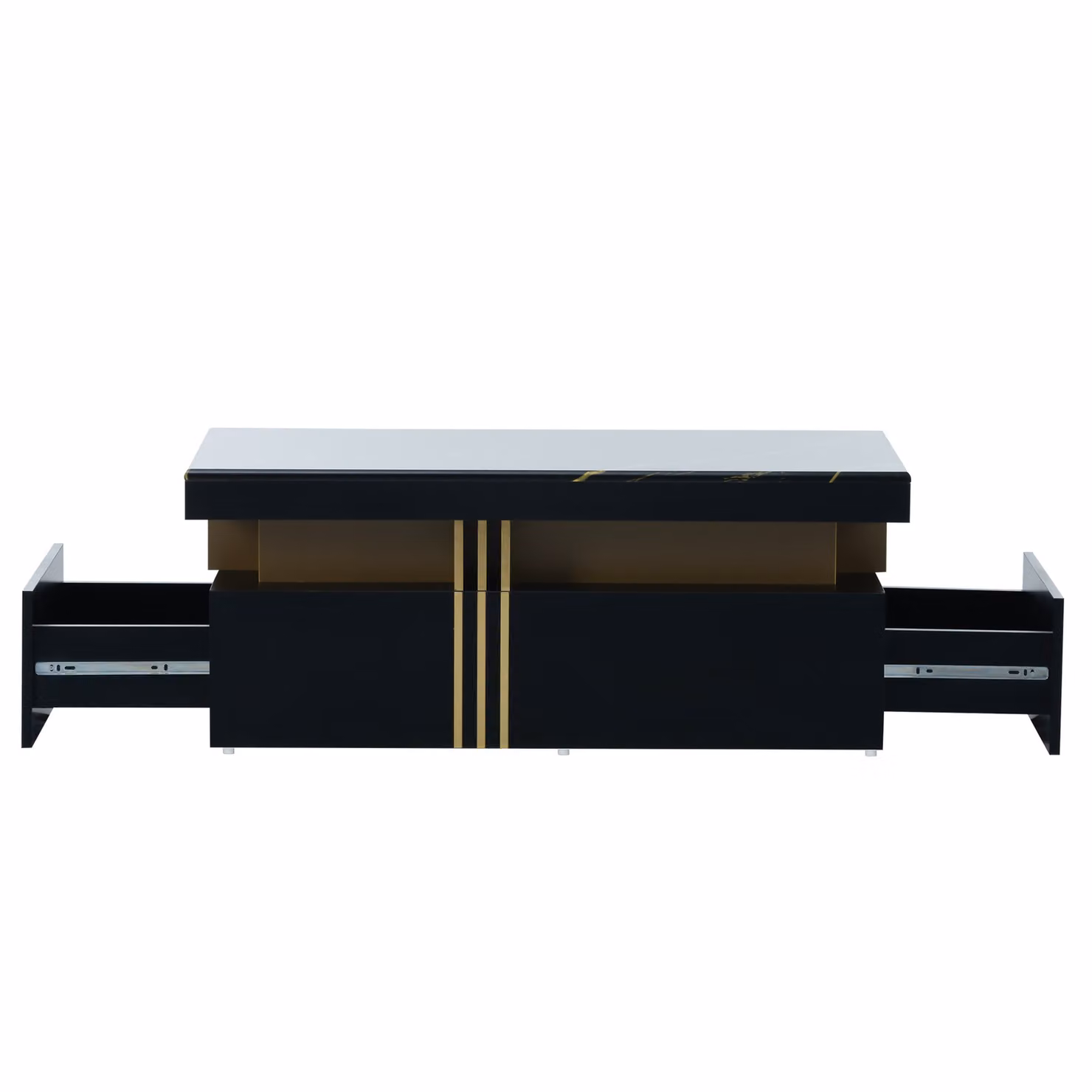 Aosom UK Modern Rectangular Coffee Table with Marble Veneer Top and 2 Wooden Drawers, Black, W: 100 cm, D: 50 cm, H: 40 cm – 2