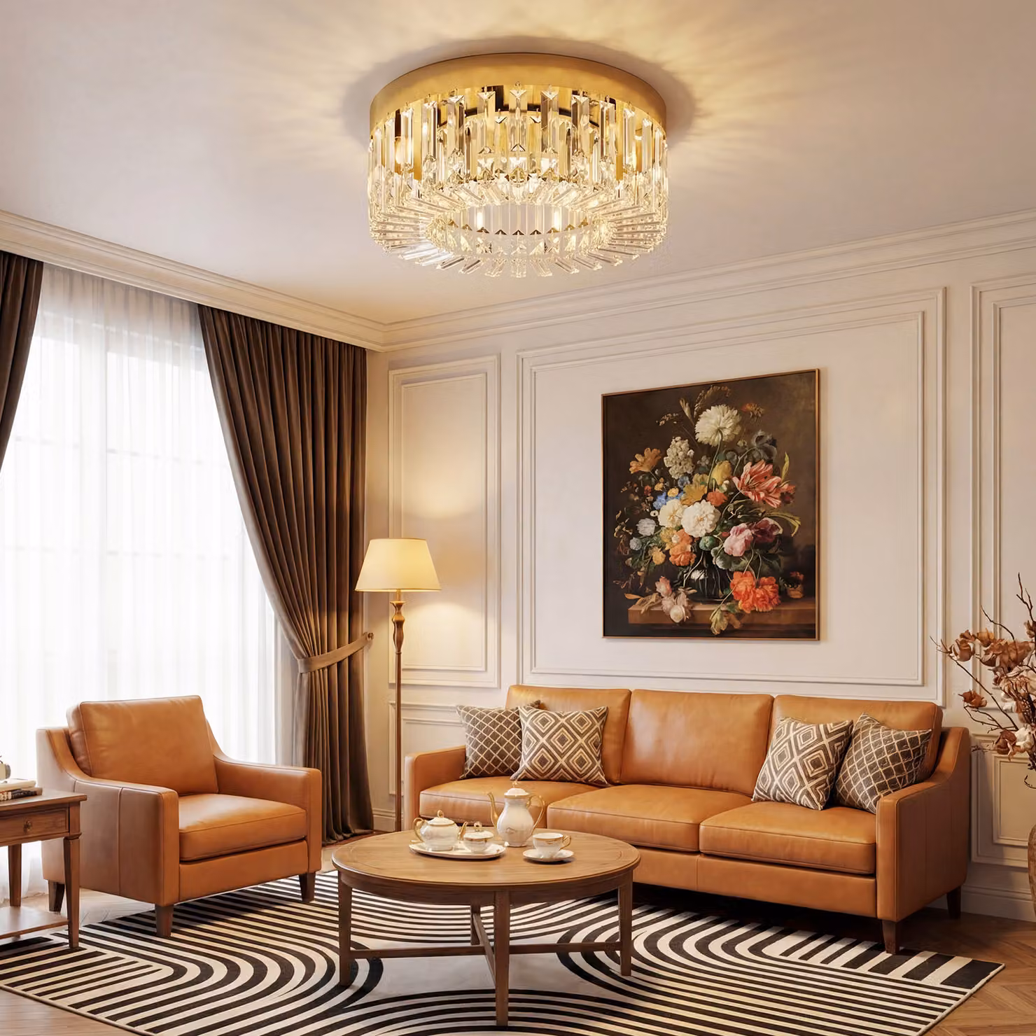 HOMCOM Gold Tone Crystal Chandelier with 160 Glass Pendants and 6-Light Ceiling Design – 2