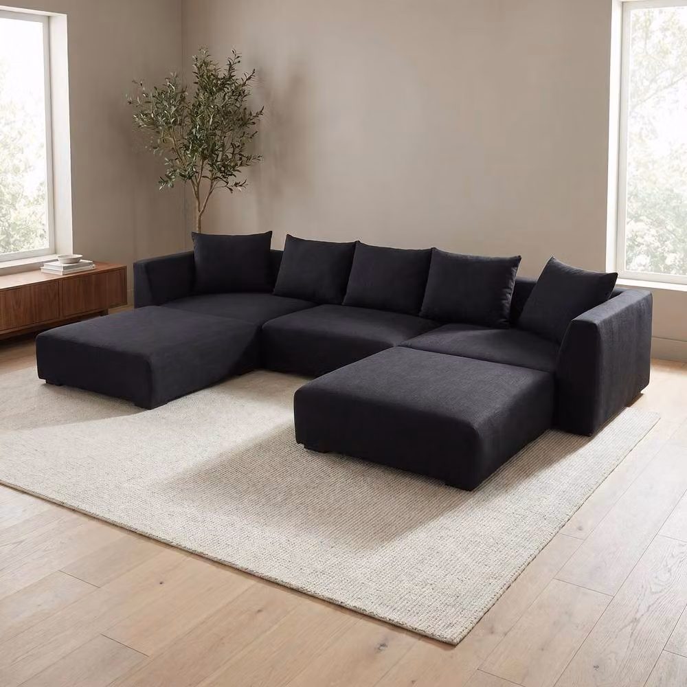 Abakus Direct Tokyo U-Shape Modular Sofa in Black Basket Weave Fabric with Deep Seats – 5