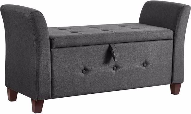 Kelvenix Dark Grey Linen Storage Ottoman Seat Stool Bench – 1