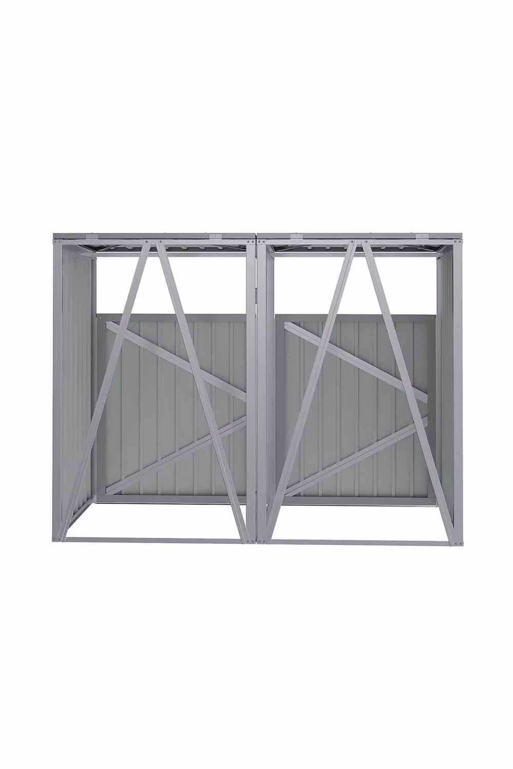 Living and Home Lockable Double Outdoor Trash Bin Shed in Grey Steel – 3
