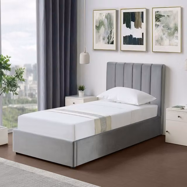 Artemis Home Corwin Grey Velvet Upholstered Ottoman Storage Bed Frame, W/D/H: 90 x 200 cm