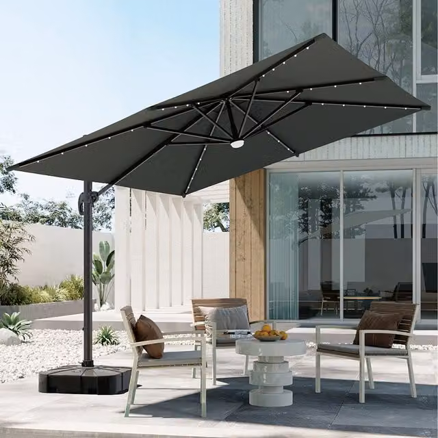 Komore Black Square Cantilever Parasol with Solar-Powered Lights and Aluminium Frame