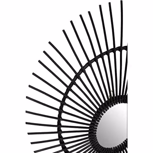Orsina Black Rattan and Wood Round Boho Wall Mirror W: 80 cm, D: 3 cm, H: 80 cm – 2