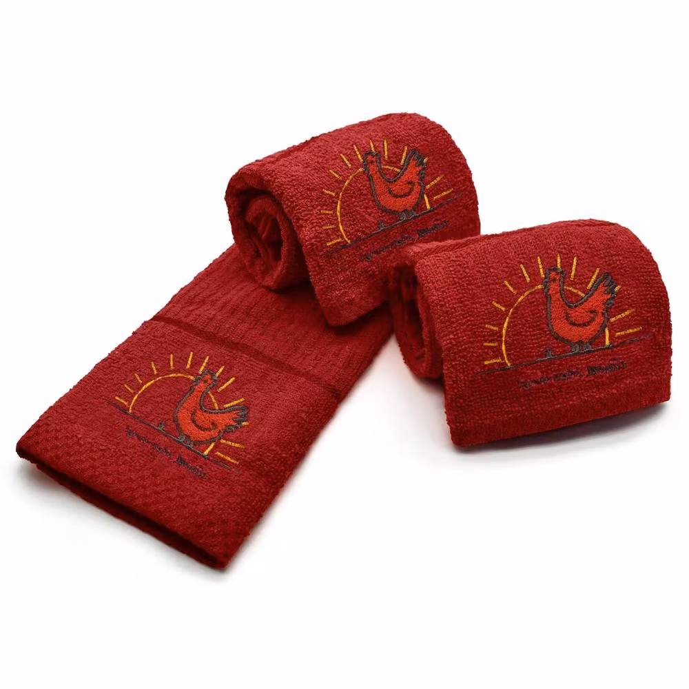 Velosso Red Cotton Tea Towel with Chicken Embroidery – 2