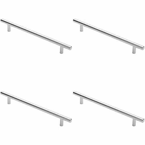 Loops 4 Pack Round T-Bar Cabinet Pull Handles in Chrome, Length: 25.2 cm, Fixing Centres: 19.2 cm, Depth: 1.2 cm