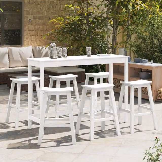 Berkfield Home Set of 9 Modern White HDPE Plastic Bar Stools – 1