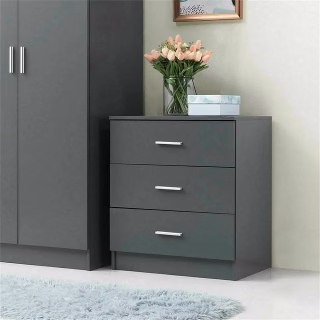 EONLION Modern 3 Drawer Chest of Drawers in Dark Grey, Width: 100 cm – 1