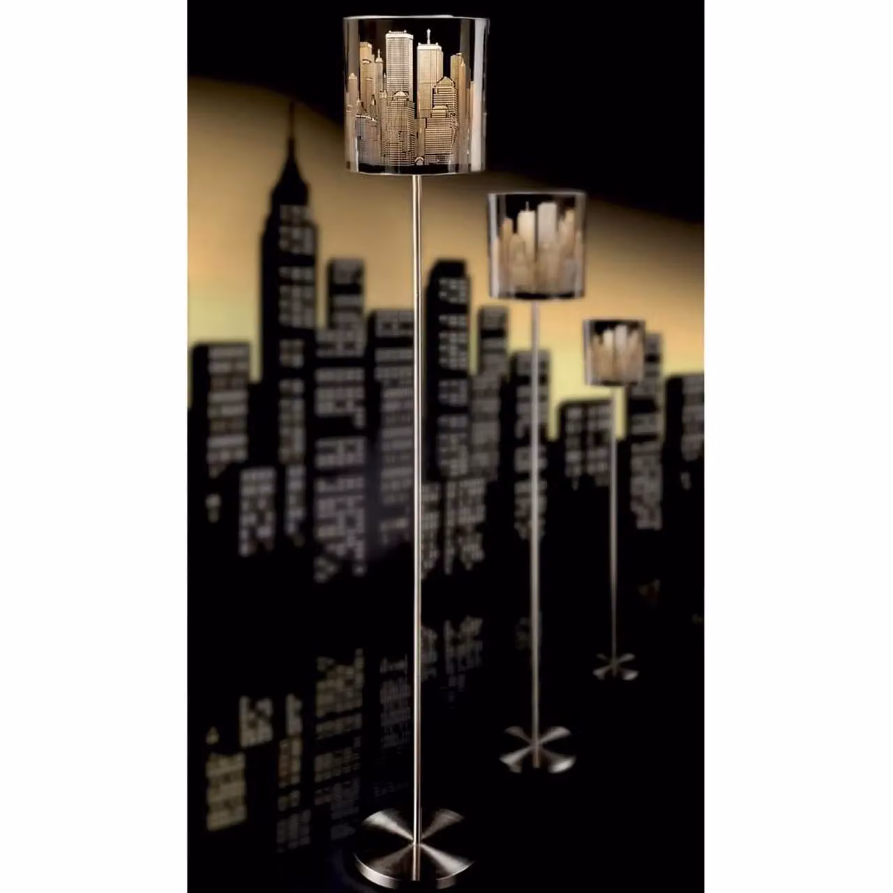 mysmartbuy New York Skyline Design Floor Lamp in Chrome and Stainless Steel, H136 x 20 cm Diameter – 2