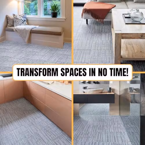 Novecrafto Self-Adhesive Vinyl Floor Tiles, Carpet Effect, Grey, 30 x 30 cm, Pack of 30 – 5