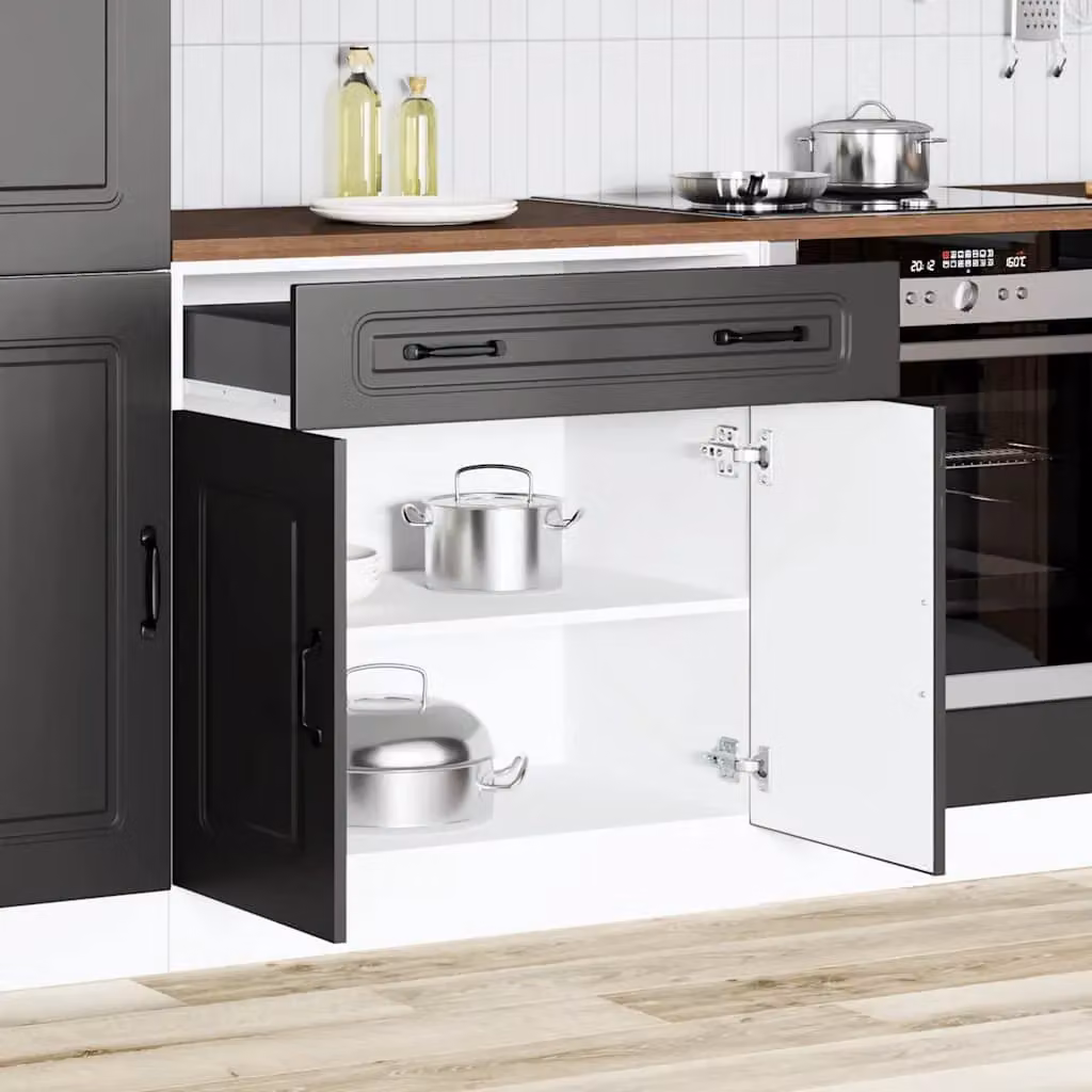 Berkfield Home Kalmar Black Matt Kitchen Base Cabinet with Hinged Doors and Internal Shelves – 2