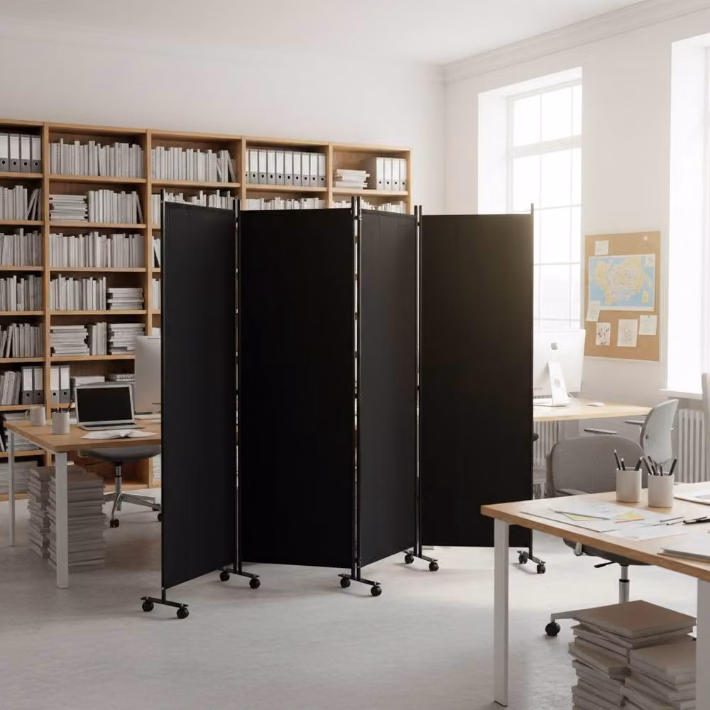 CASART 4 Panel Rolling Privacy Screen Room Divider in Black – 5