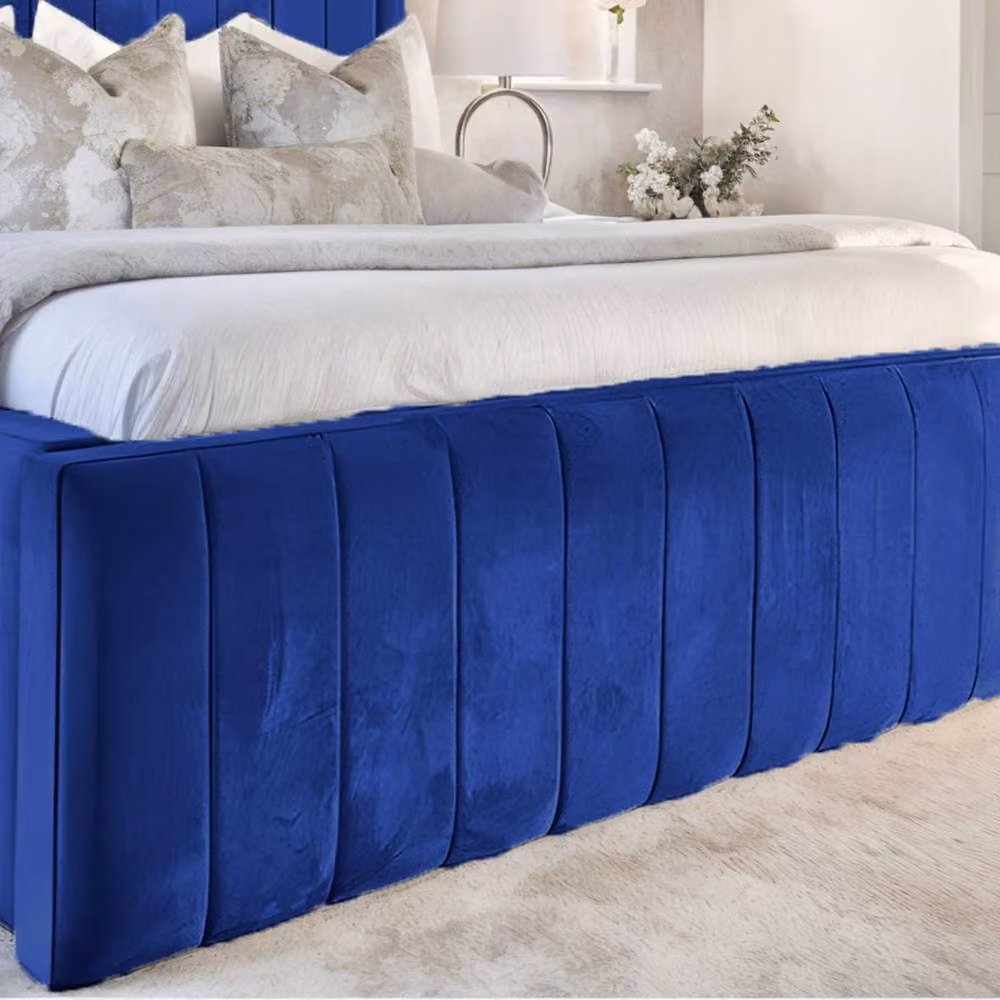 UK Bed Furniture Geneva Upholstered Velvet Bed Frame in Blue, W/D/H: 140 x 200 cm – 3