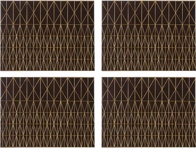 Orsina Set of 4 Black and Gold Faux Leather Rectangular Prism Placemats