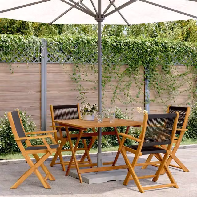 Berkfield Home 5 Piece Garden Dining Set in Black Polypropylene and Acacia Wood – 1