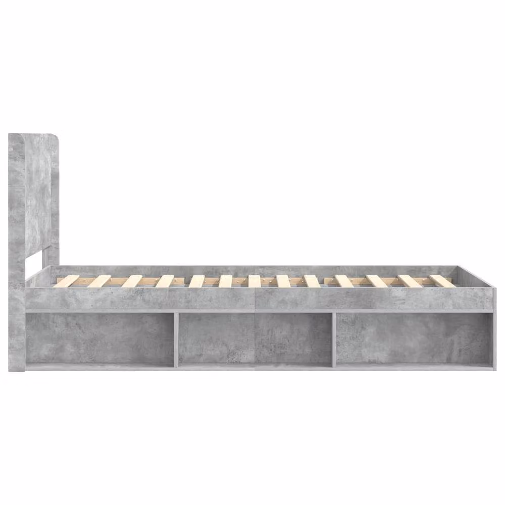 Berkfield Home Modern Bed Frame with Headboard and Side Compartment Storage in Grey, W/D/H: 90 x 200 cm – 2