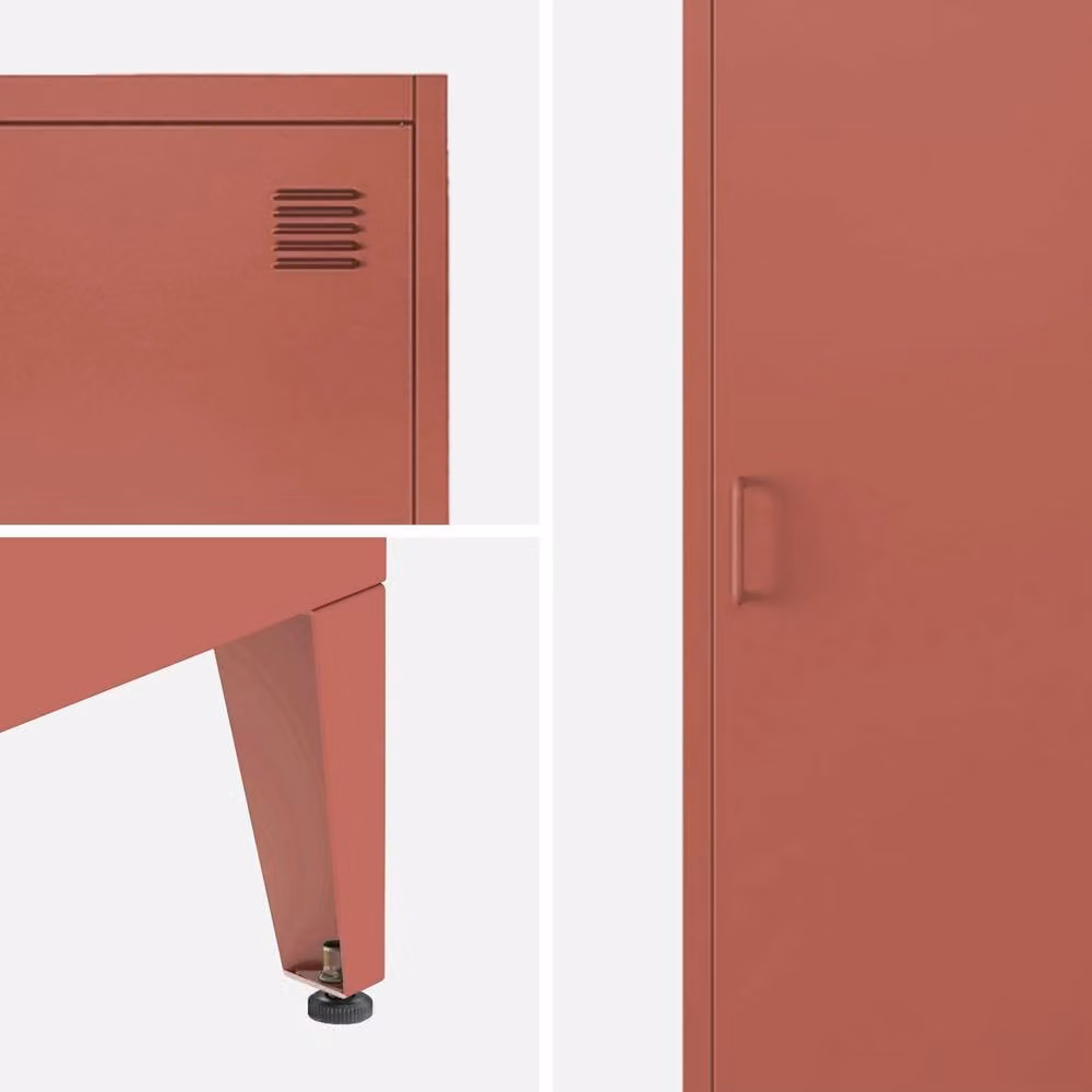 sweeek Set of 3 Metal Lockers in Orange with 4 Storage Compartments and Hinged Doors – 4