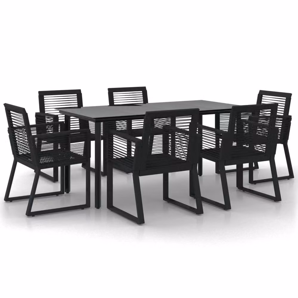 Berkfield Home 7 Piece Black PVC Rattan Garden Dining Set with Glass Top – 3