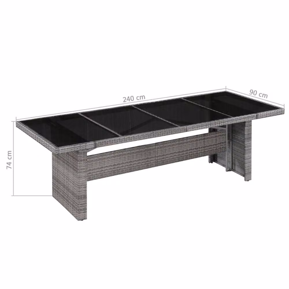 Berkfield Home Grey Poly Rattan and Glass Rectangular Garden Table W/D/H: 240 x 90 x 74 cm – 3