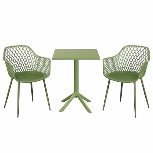 Core Products 3-Piece Bistro Garden Set with Two Lattice Armchairs and Square Plastic Table in White or Green