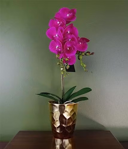 Leaf Artificial Orchid Plant in Pink and Gold Pot, Height: 54 cm