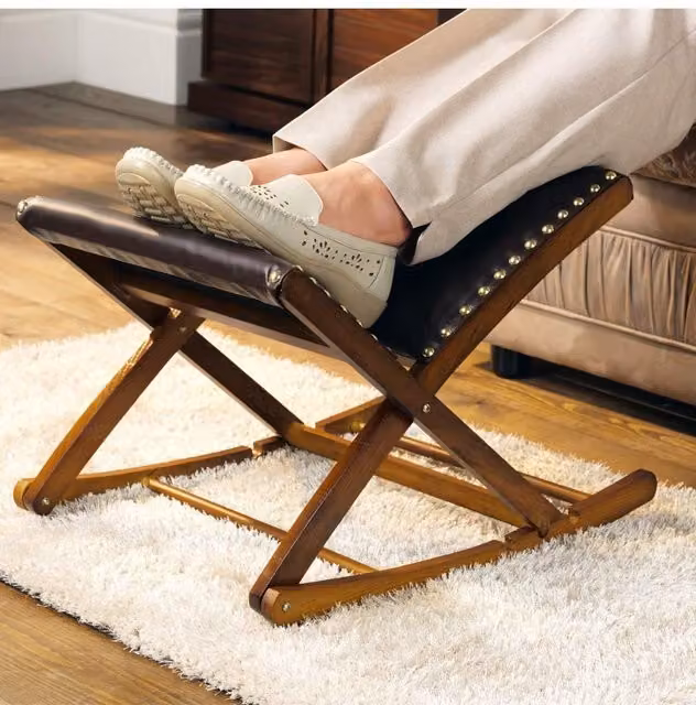 Chums Adjustable Rocking Footstool in Dark Brown with Solid Wood Frame and Synthetic Leather