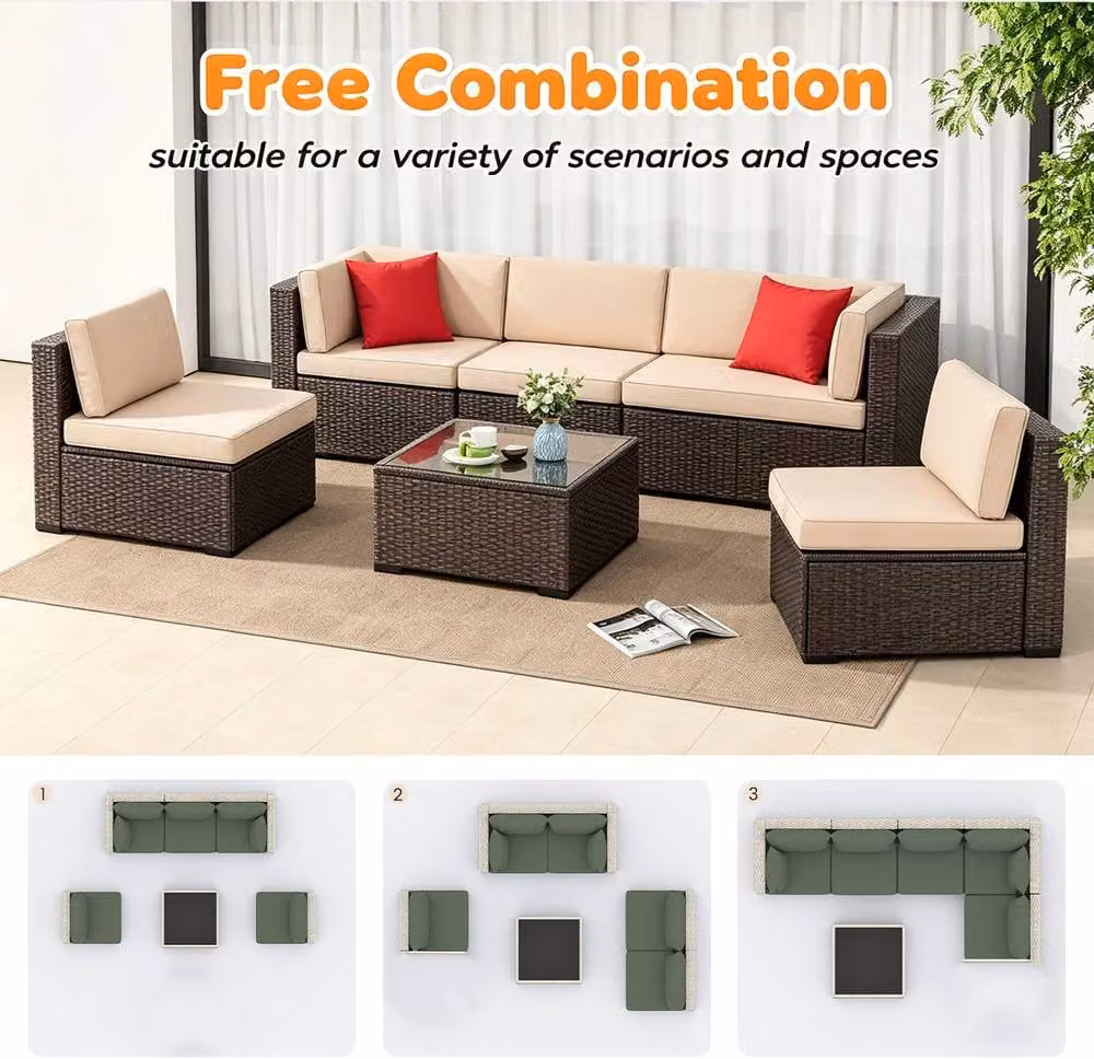 Lishetimig 6-Piece Dark Brown Polyrattan Outdoor Garden Furniture Set with Upholstered Cushions – 7