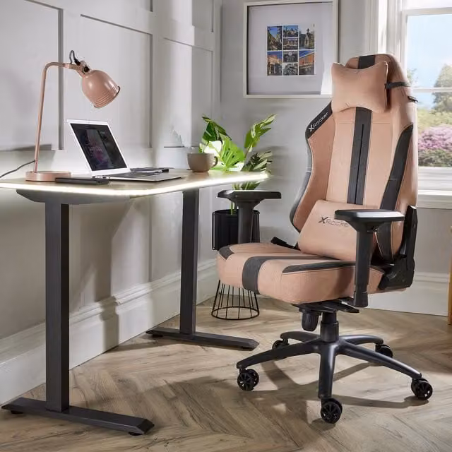 X Rocker Onyx Gaming Chair in Pink and Black with PU Faux Leather and Headrest