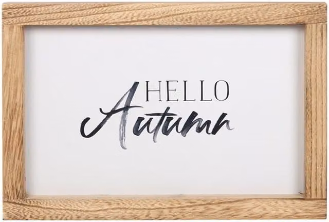 KDMK Hello Autumn Rustic Wooden Hanging Sign with Typography, White