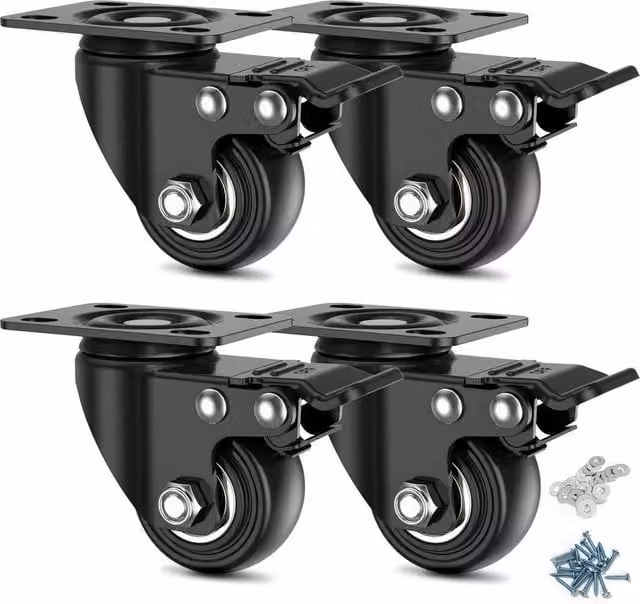 NESTLUNE Set of 4 Black Rubber and Steel Swivel Castor Wheels, 40mm – 1
