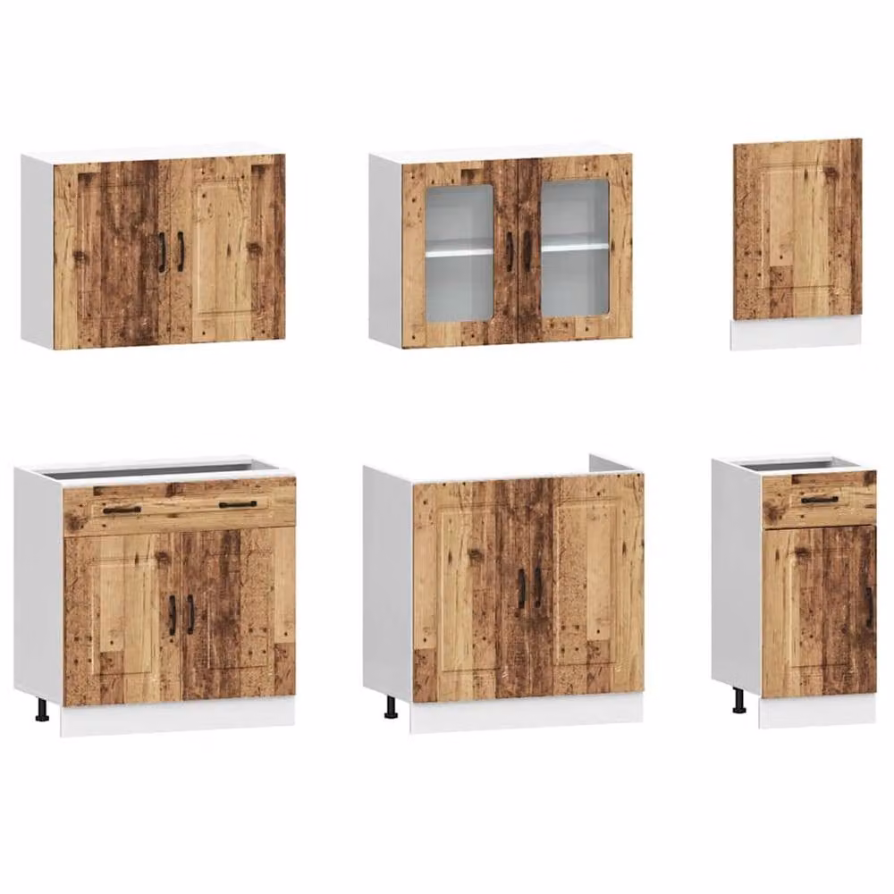 Berkfield Home Kalmar 7 Piece Kitchen Cabinet Set in Brown Old Wood with Glass Doors – 2