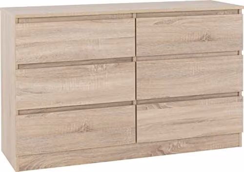 Seconique Malvern 6 Drawer Chest in Brown Oak, W/D/H: 122 x 40 x 77 cm – 1