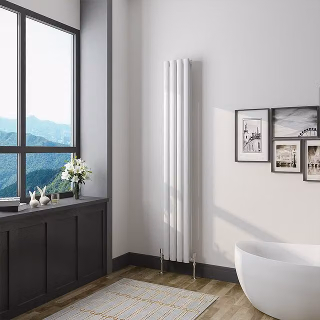 AicaBathroom Vertical Oval Column Radiator in White, H: 160 cm x W: 23.6 cm