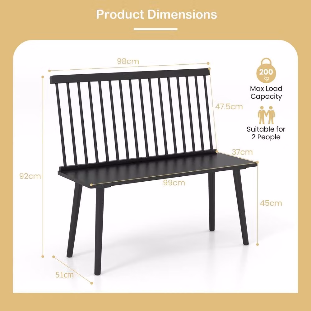 Costway Black Rubberwood Windsor Entryway Bench with Backrest – 2