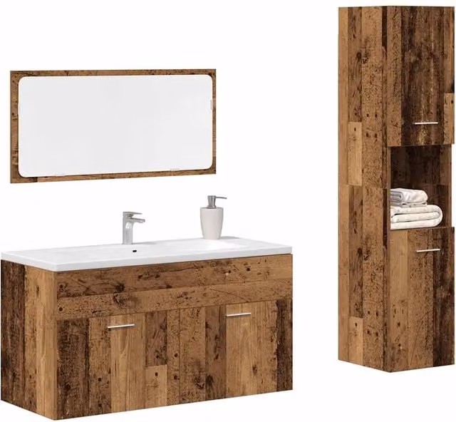 Berkfield Home 3 Piece Rustic Brown Bathroom Furniture Set in Engineered Wood – 1