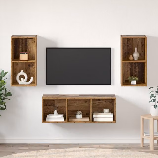 Berkfield Home 3-Piece TV Cabinet Set in Brown Old Wood, W/D/H: 37 x 37 x 107 cm