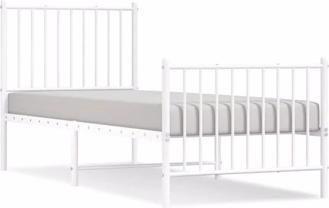 Berkfield Home Metal Bed Frame with Headboard and Footboard in White, W/D/H: 80 x 200 cm